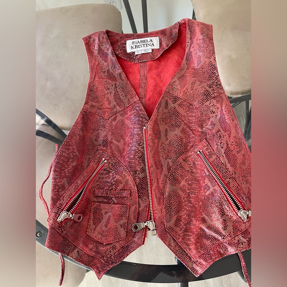 Vintage Isabela Kristina Genuine Leather Vest   Red Size Small